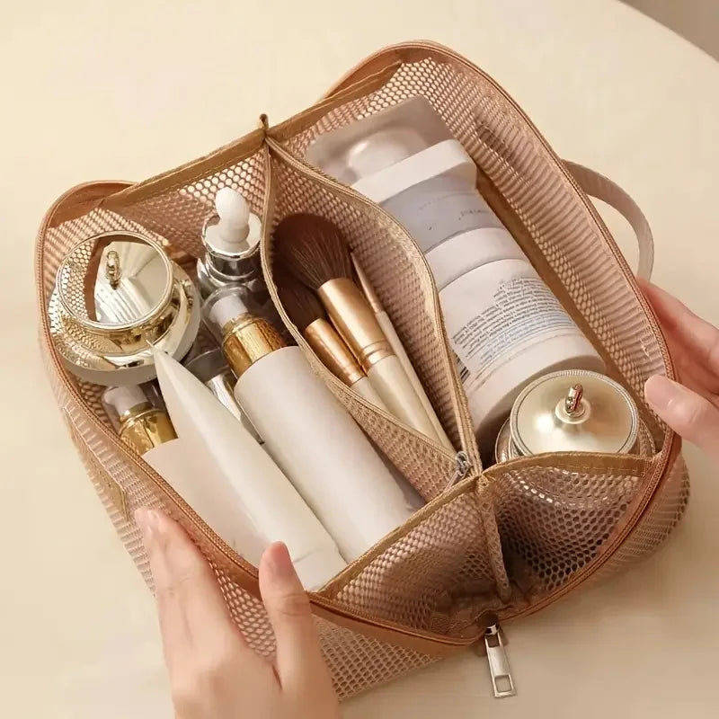 See-through Travel Cosmetic Bag&pillowcase 2-in-1 Large Nylon Mesh