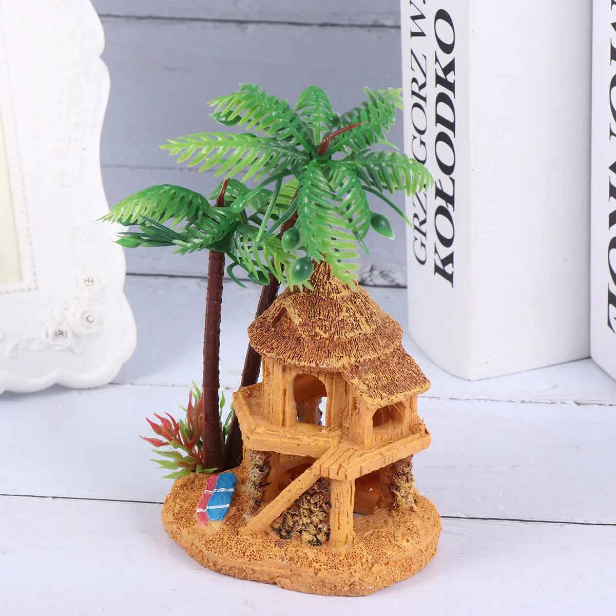 Resin Aquarium House Decoration Miniature Coconut Tree Shelter Fish