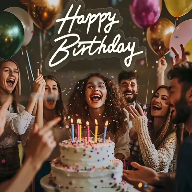 Happy Birthday LED Neon Sign Wall-mounted Party Supplies Illuminated