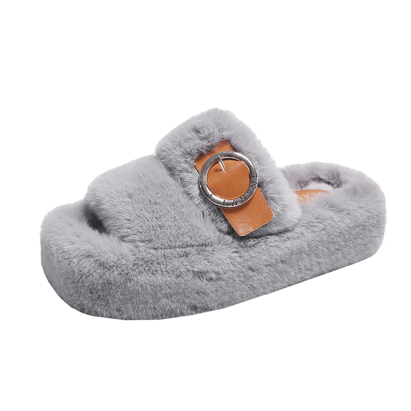 Women Slippers Thick Bottom Double Slippers Autumn/Winter New Style Korean Shoes Women Soft Bottom Cotton Home Slides Women Zpaxo GRAY 41