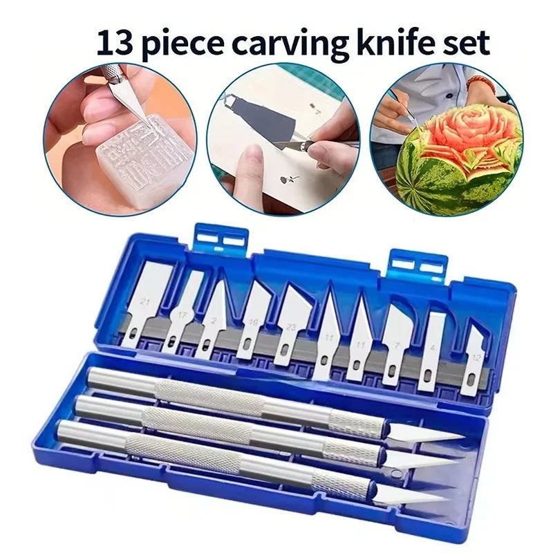 13pcs Metal Carving Knife Set Aluminum Alloy Handle With 10 Blades Portable Mini Paper Cutter DIY Artwork Precision Repair Tools Zpaxo