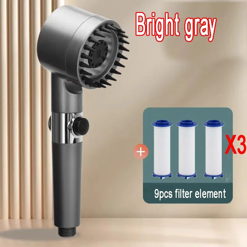 Black High Pressure Shower Head Rainfall 3 Modes Adjustable Boost Filter Holder One Click Water Stop Bathroom Accessories Zpaxo style7