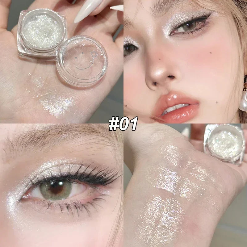 6 Colors Glitter Eyeshadow Gold Pink Eye Shadow Highlighter Silkworm Long Lasting Waterproof Shimmer Multicolor Liquid Eyeshadow Zpaxo 01