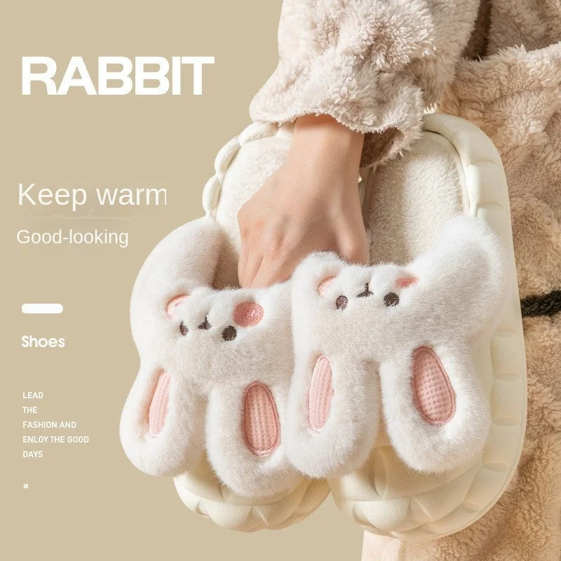 Mo Dou 2022 Winter Warm Women Slippers Waterproof Vamp Cute Rabbit Zpaxo