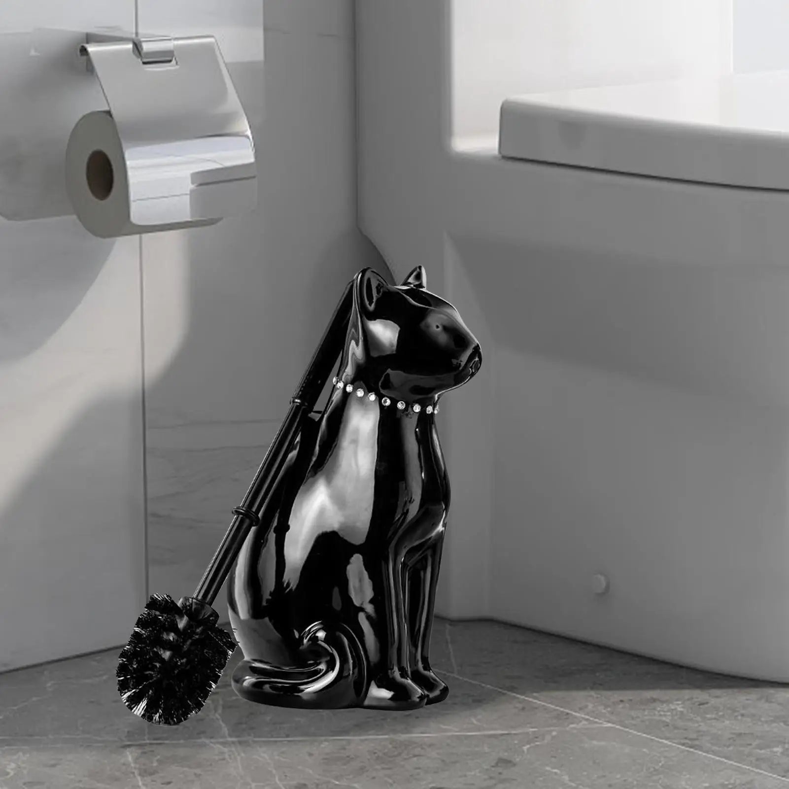 Cat Toilet Brush Holder Scrubber Bowl Cute Ceramic Corner Maintenance