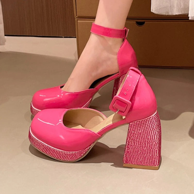 Women's Square Closed Toe Solid Block Heel Sandals Women Fashionable Zpaxo Pink 35