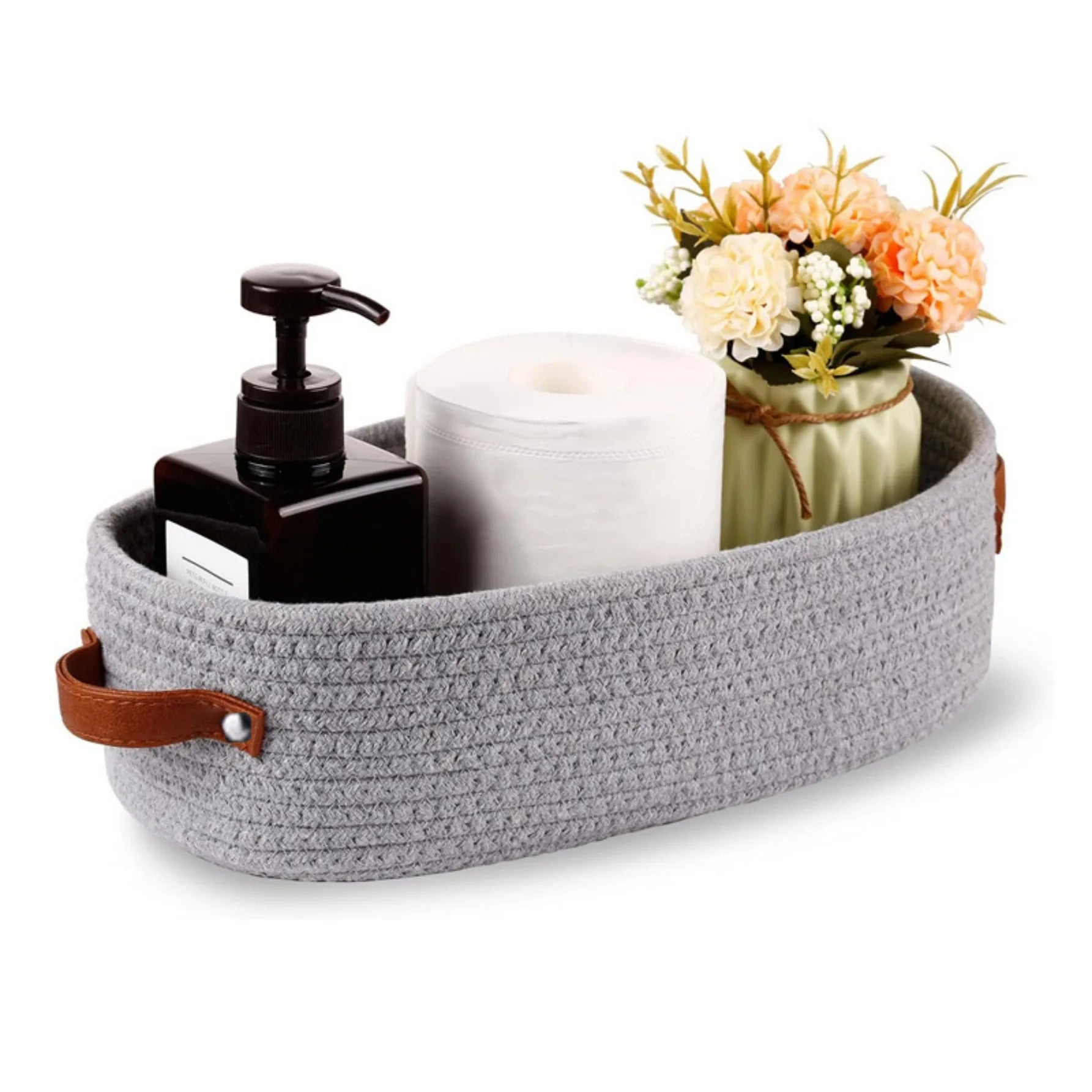 Oval Woven Bathroom Storage Basket, Multifunctional Desktop Organizer, Toilet Paper Holder, Toy Storage Basket Zpaxo grey