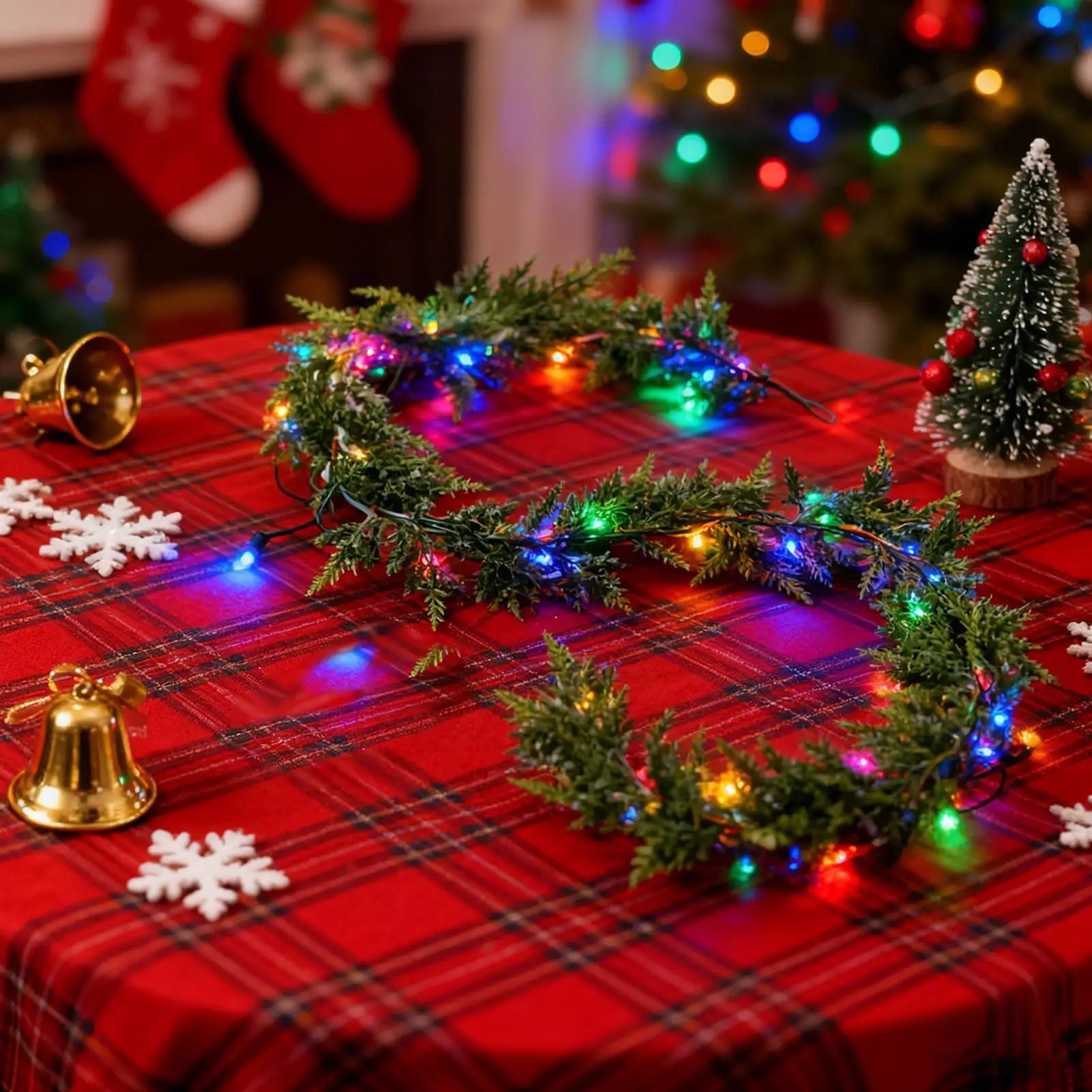 Christmas Garland Mantle Artificial Remote Green Cedar Decorations
