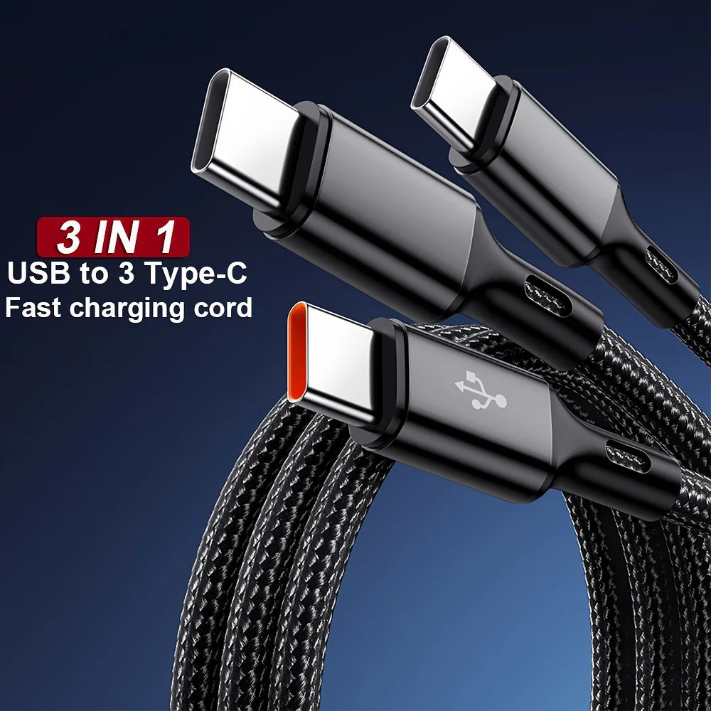 3-in-1 USB-C Cable 100W 6A Fast Charging Quick Charge Cord USB Charging Cable Zpaxo