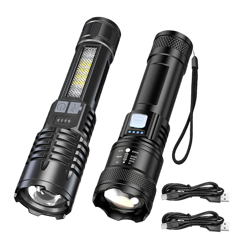 LED Zoomable Flashlight USB Rechargeable LCD Battery Display