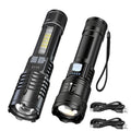 LED Zoomable Flashlight USB Rechargeable LCD Battery Display