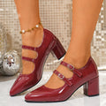 Elegant Women High Heel Pumps Double Ankle Strap Shoes Women Chunky Heels Mary Jane Shoes Women Patent Leather High Heels Shoes Zpaxo wine red 42