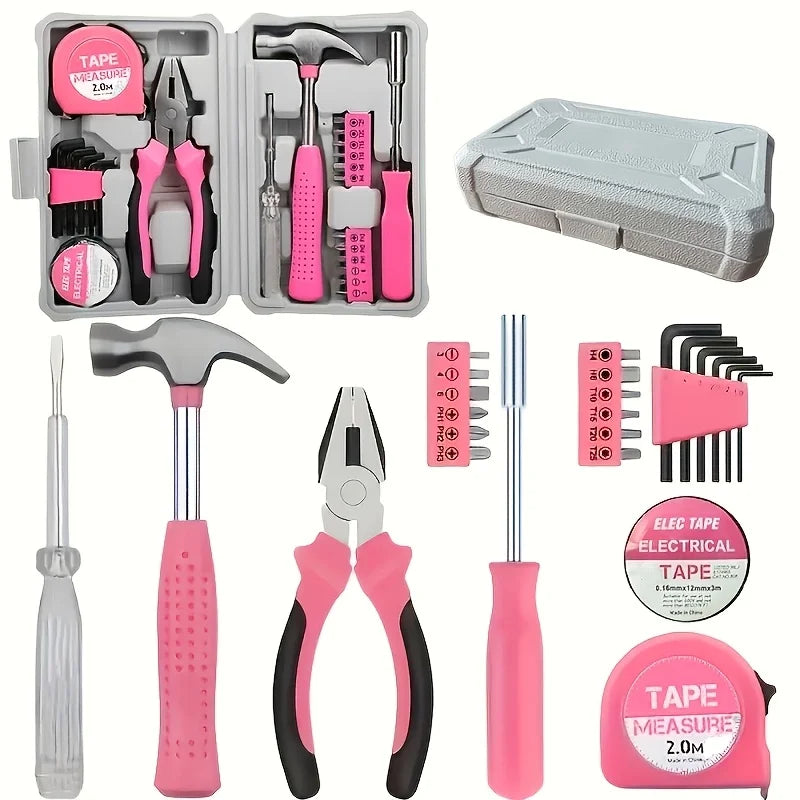 24pcs Pink Home Tool Kit Set | Portable Compact Case, Basic Hand Tools for Women DIY Household Repair, Complete Gift Idea Zpaxo