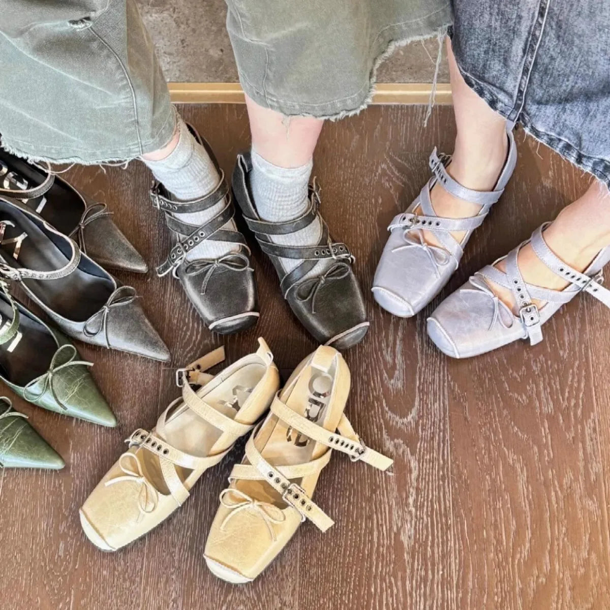 Flat Shoes for Women in Spring and Autumn 2025 New French Bow with Pig Nose Mary Jane Shoes Retro Ballet Shoes Ladies Zpaxo
