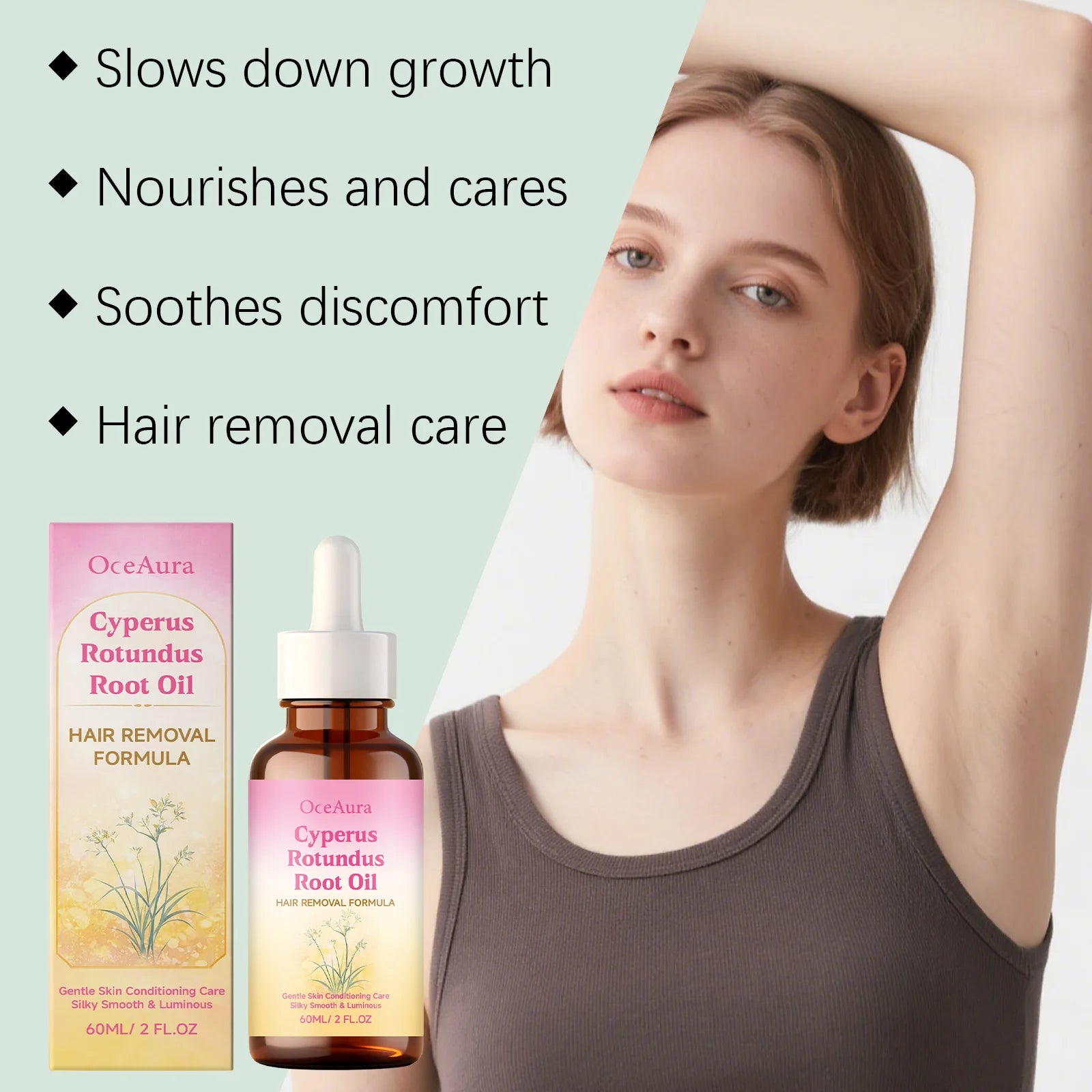 Cyperus Rotundus Root Oil for Hair Removal Smoothing Nourishing Body Skin Care Essential Oil Soothing Skin for Body Legs Arms Zpaxo