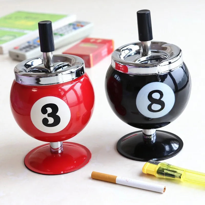 Creative Billiards Metal Ashtray with Lid Anti Fly Ash Office Table Tennis Decoration Ashtray Home Desktop Decoration Ornament Zpaxo