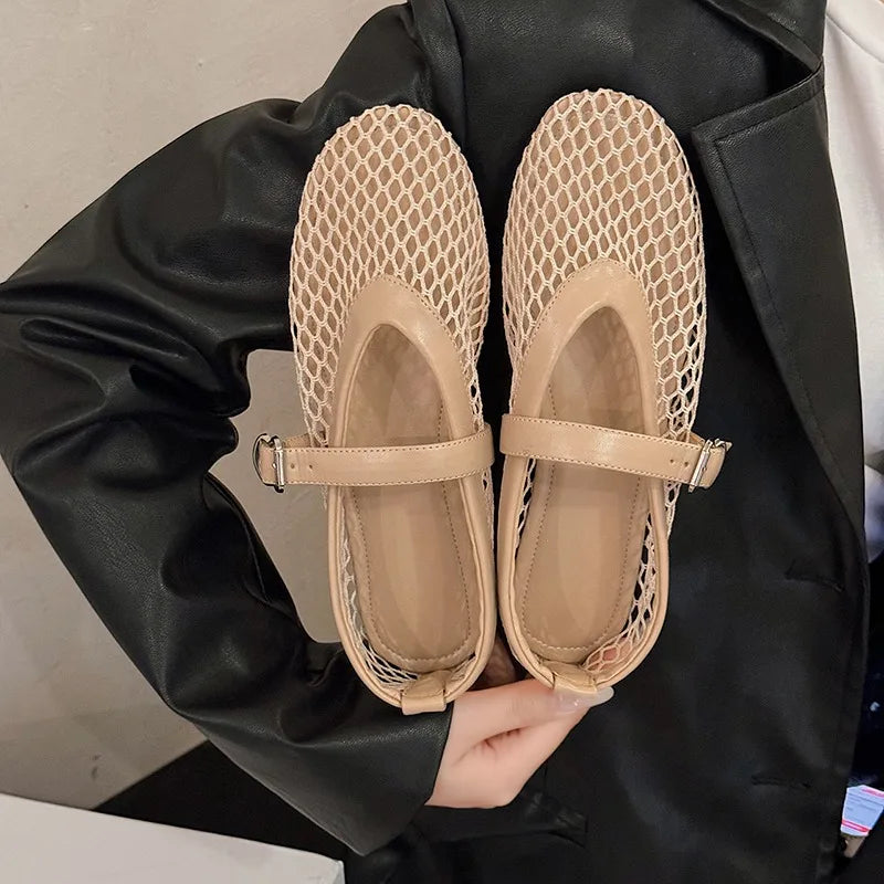 Sexy Women Sandals Fashion Mesh Ballet Mary Jane Shoes Summer Walking Zpaxo