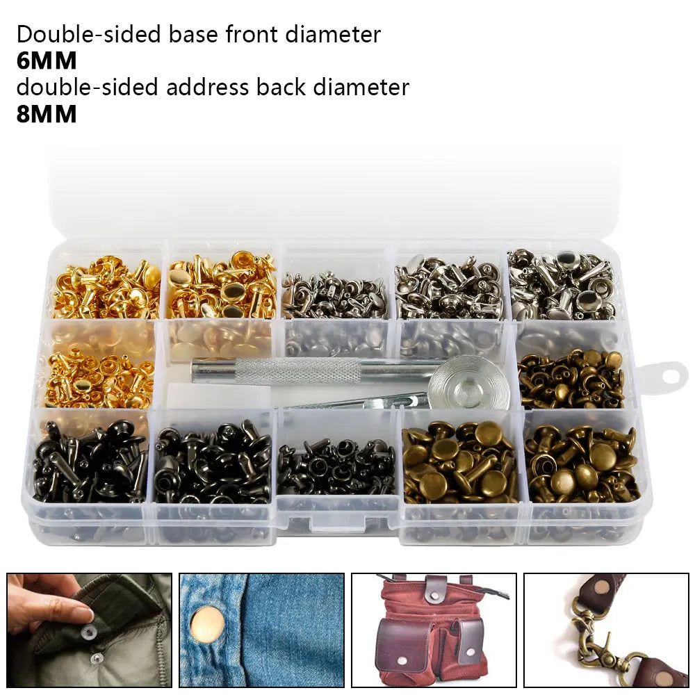 360PCS DIY Leather Craft Tool Suit Leather Rivets Double Cap Rivet With Punch Pliers For Belt Clothing Shoes Pet Collar Fixing Zpaxo