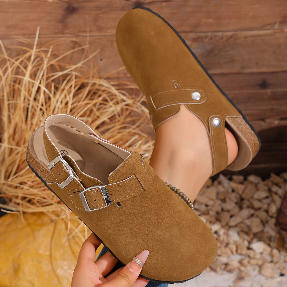 Women Slippers Beach Platform Slides Fashion Clogs Classic Cork Mules Zpaxo Brown 39