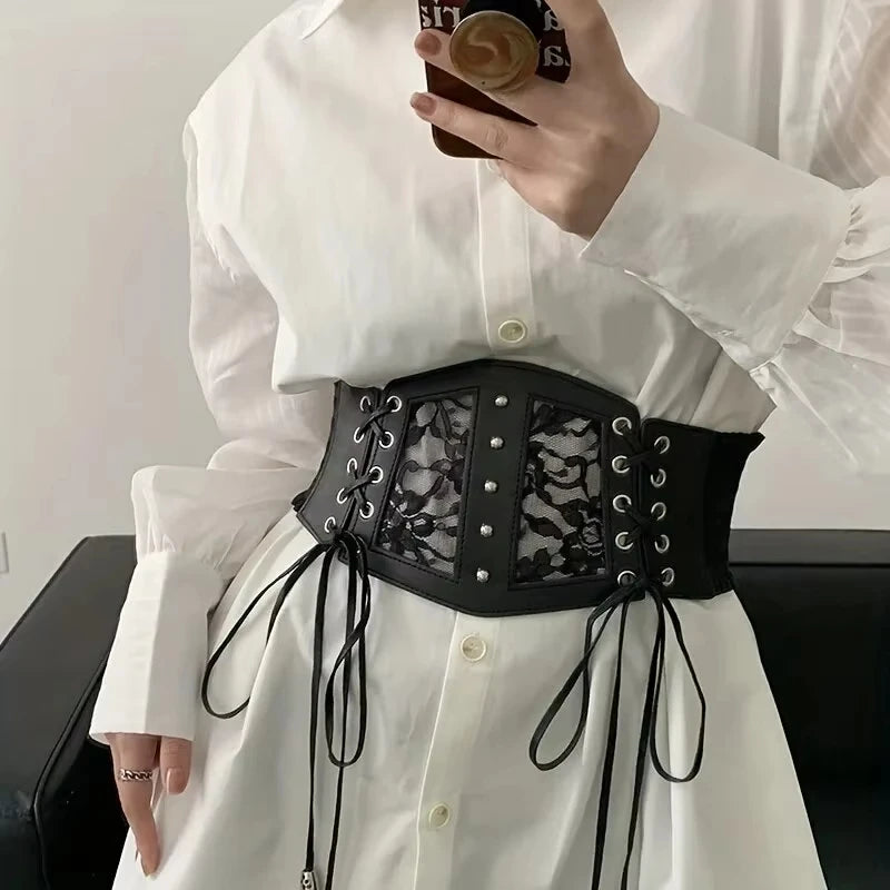 Women's Retro Elastic Lace Corset Belt – Gothic Punk Waist Girdle Lace Corset Belt Zpaxo