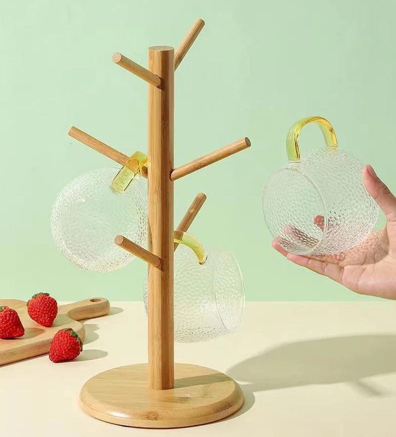 Tree-Shape Bamboo Mug Holder Stand – 6-Hook Cup Display Rack