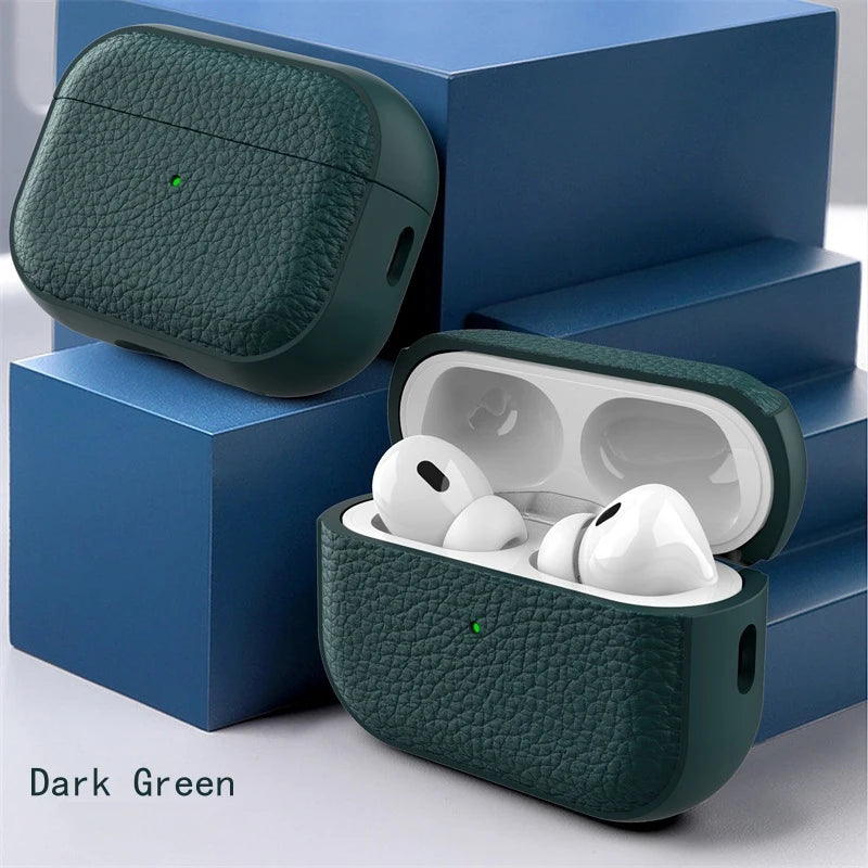 TPU Leather Case For AirPods 4 3 2 1 Earphones Protective Cases For Apple Air Pods Pro 1st 2nd Gen Cover Headset Shell With Hook Zpaxo Dark Green for Airpods Pro 2