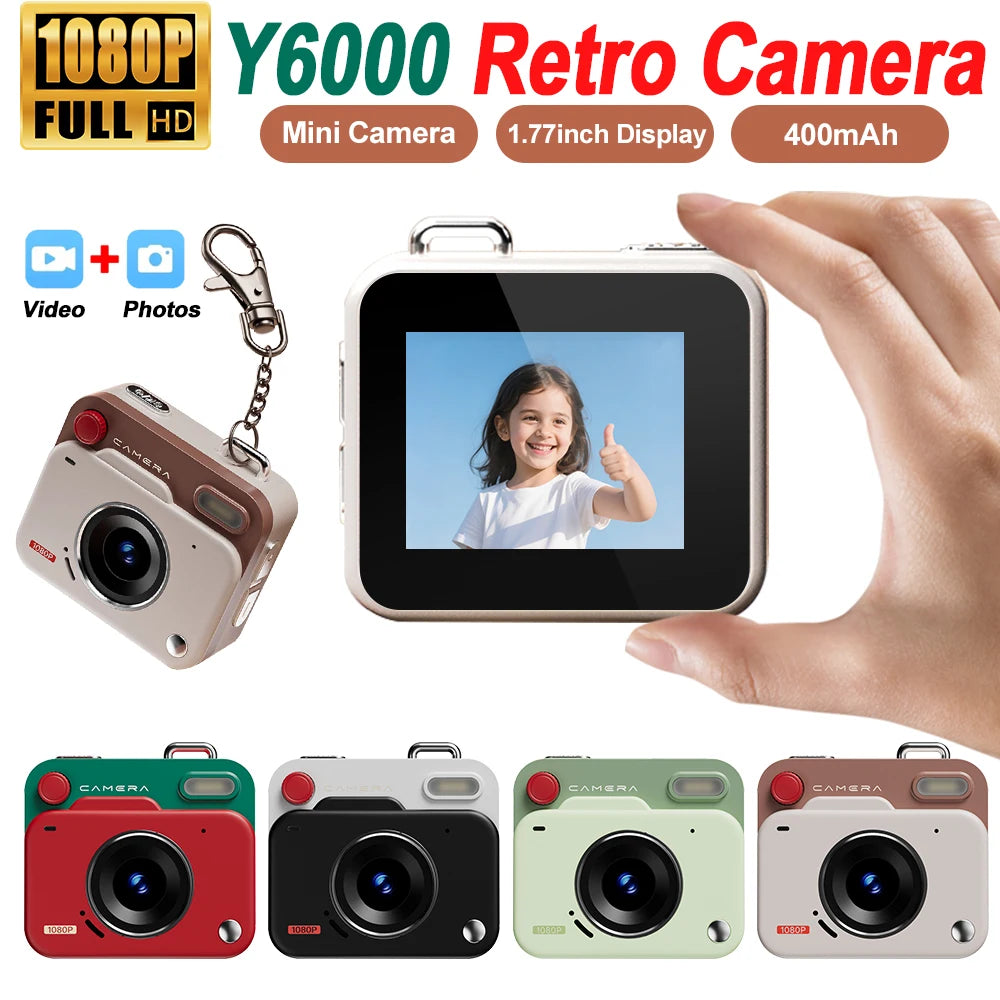 Y6000 Thumb Camera HD 1080P Retro Mini Camera Portable With Screen Flash Lamp Cam Outdoor Travel Photo Recorder CCD Digital Cam Zpaxo