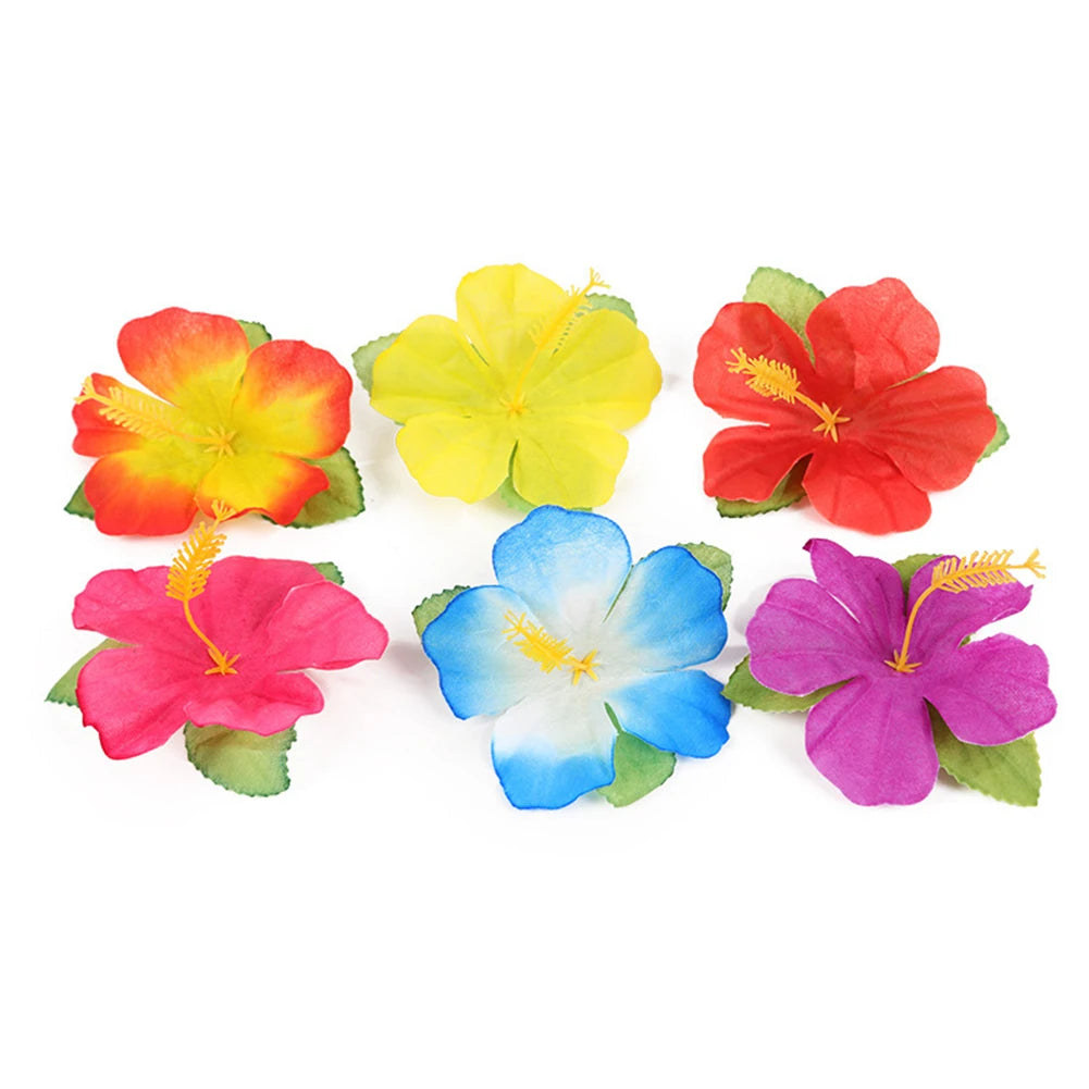 70pcs Hawaiian Luau Leis Decorations Supplies -Hibiscus Flowers Necklace Simulation Leaf Hawaiian Beach Theme Party Favors Zpaxo