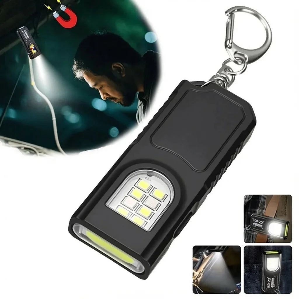 Mini USB Rechargeable Keychain Flashlight – LED & COB, 5 Modes