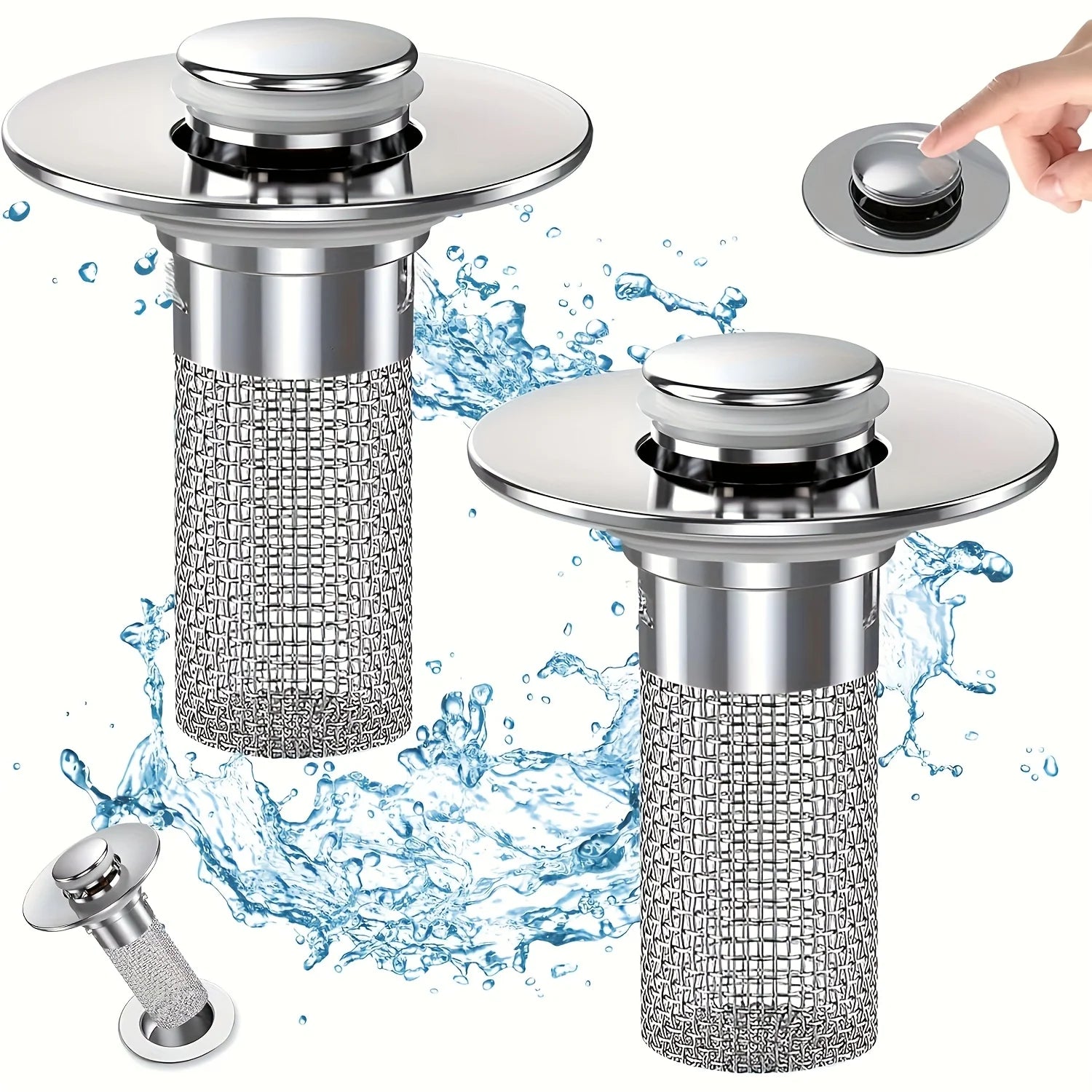 2-Pack Stainless Steel Pop-up Sink Drain Strainer Removable Basket
