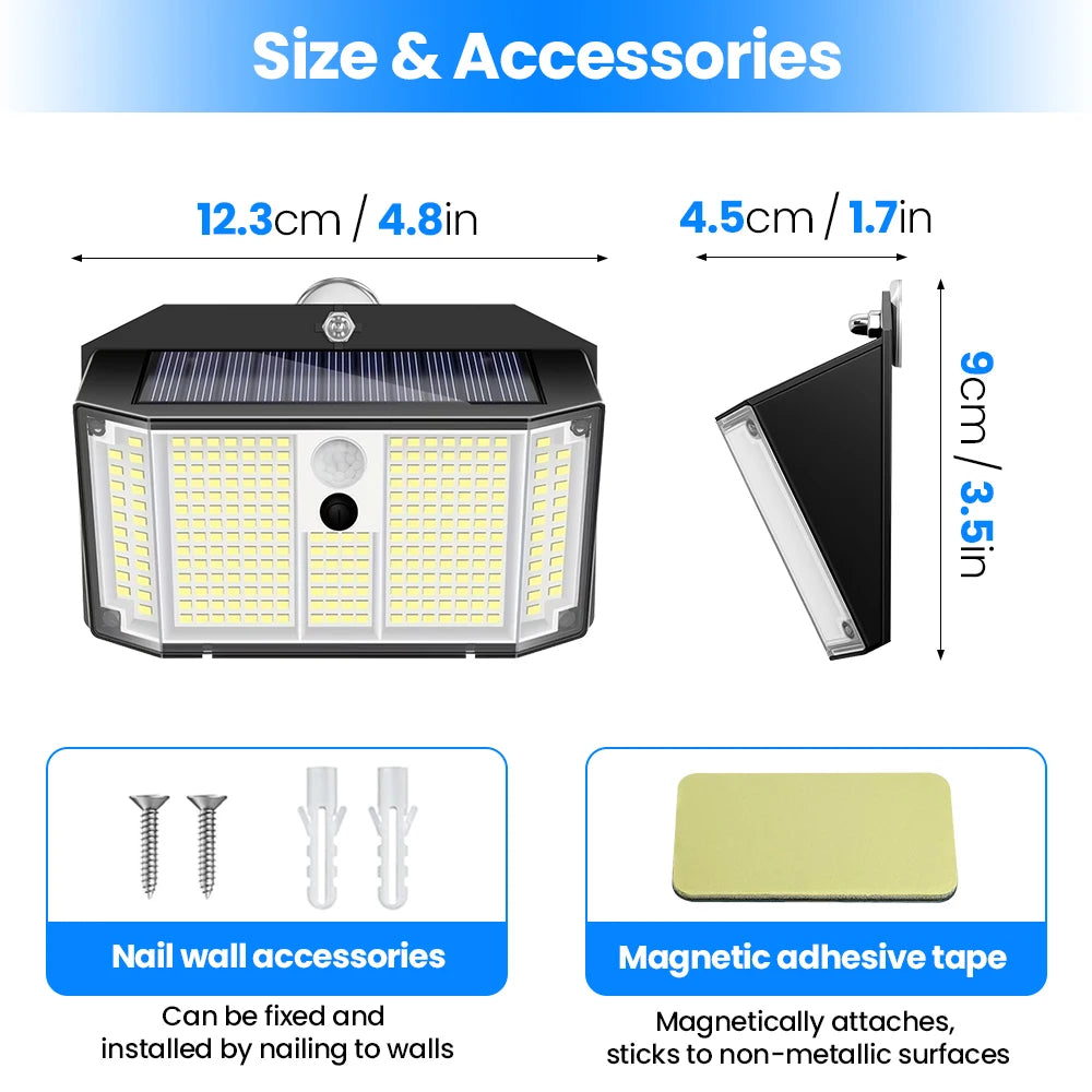 Magnetic Solar Lights Outdoor Motion Sensor 158/268 LED Waterproof IP65 Wall Mounted Security Light With 3 Modes For Camping Zpaxo