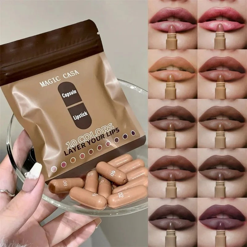 10 Colors Brown Toned Capsule Lipstick Smooth Matte Velvet Lasting