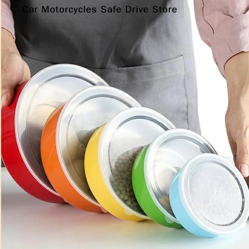 Colorful Stainless Steel Mixing Bowls Lids Stackable Storage Deep