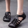 Genuine Leather Sandals Women Handmade Woven Literary Style Hollow Flat Roman Sandals Ladies Summer Shoes Sandalias Zpaxo black 39