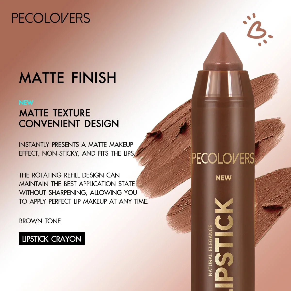 1PC Chocolate Shaded Matte Lipstick - Rich & Dense Texture, Vibrant Long-Wear, Easy Lip Contouring，Valentine's Day Gifts for Her Zpaxo