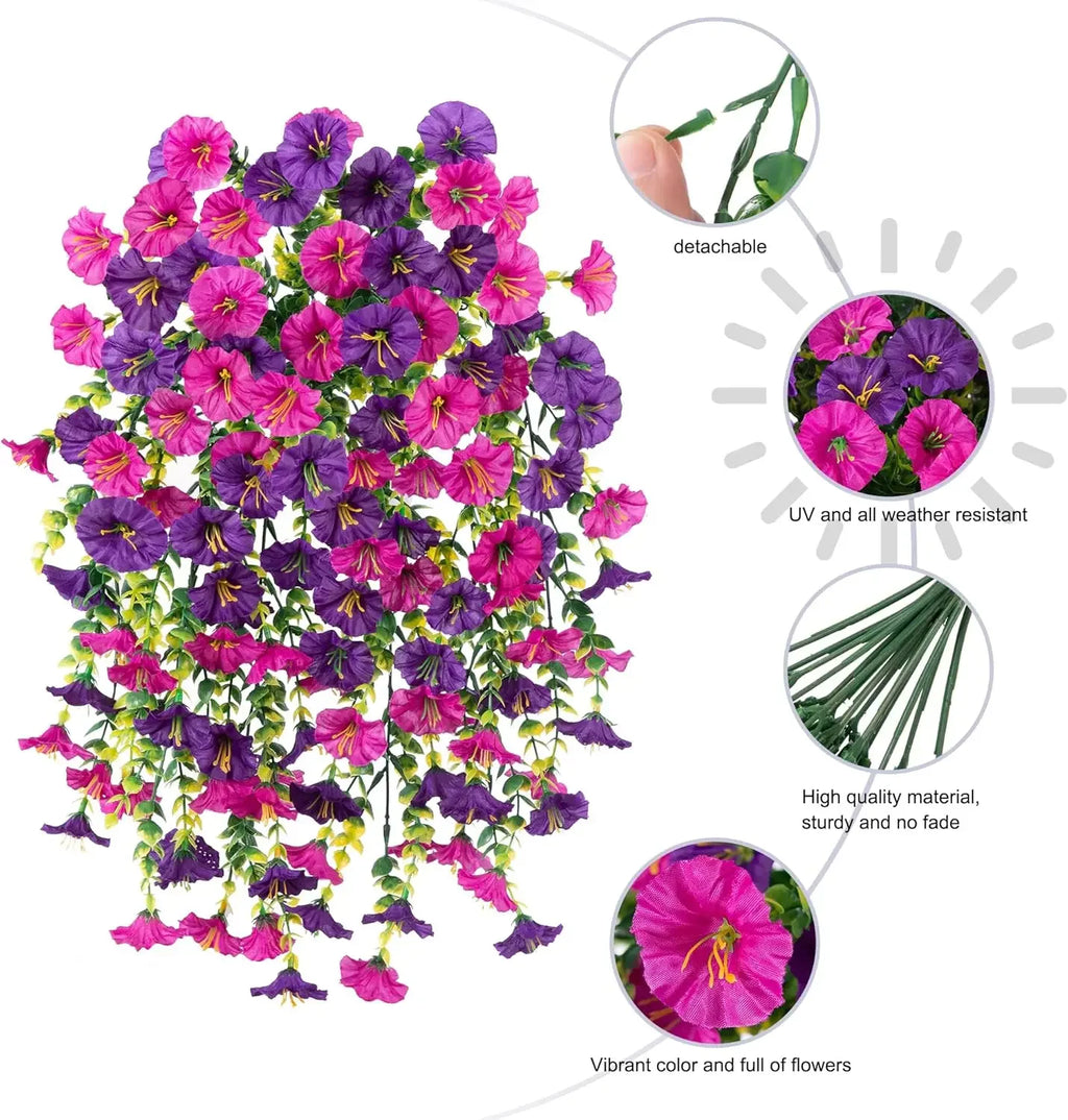 Artificial Hanging Flowers Plants Silk Morning Glory Eucalyptus