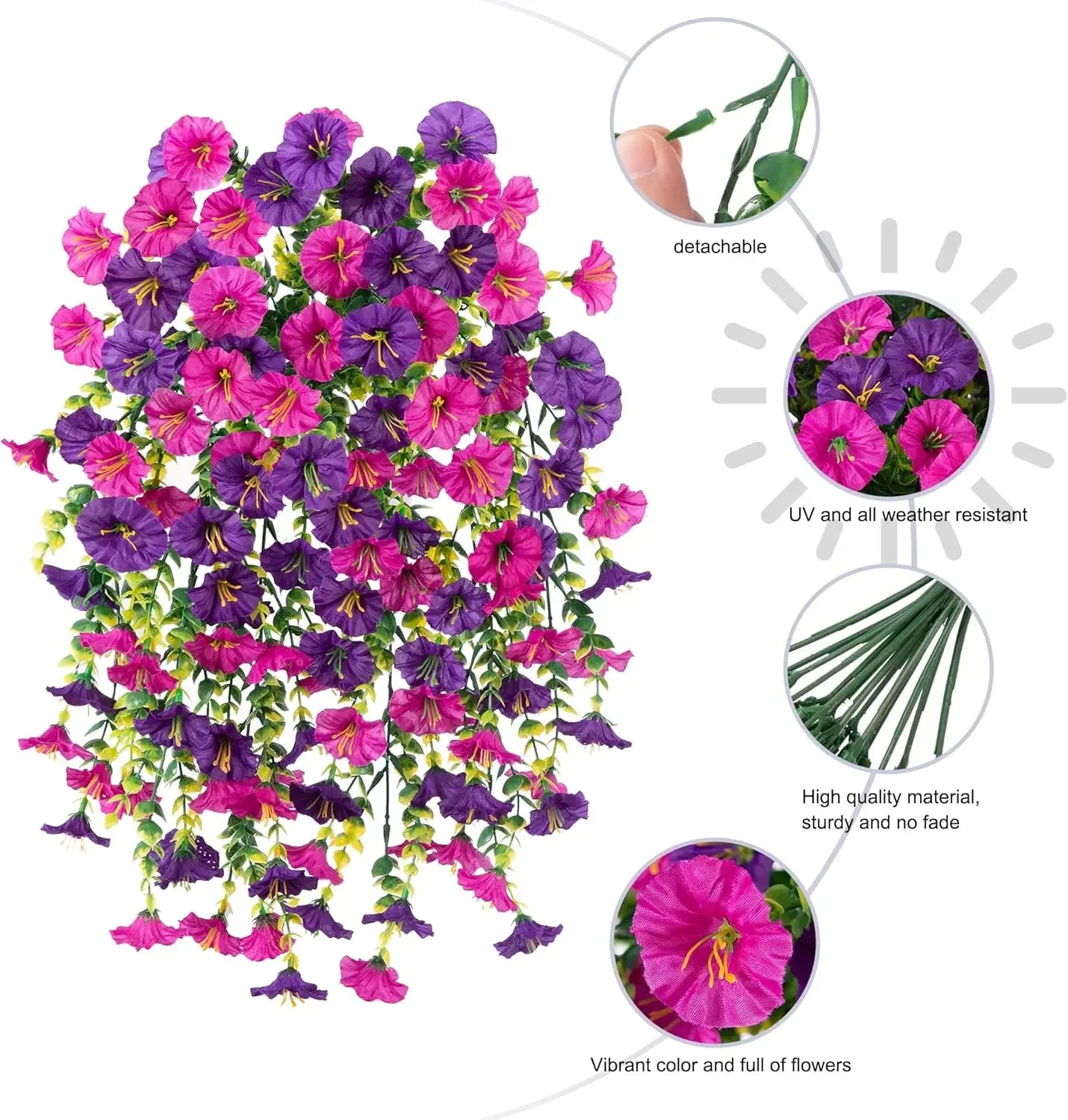 Artificial Hanging Flowers Plants Silk Morning Glory Eucalyptus