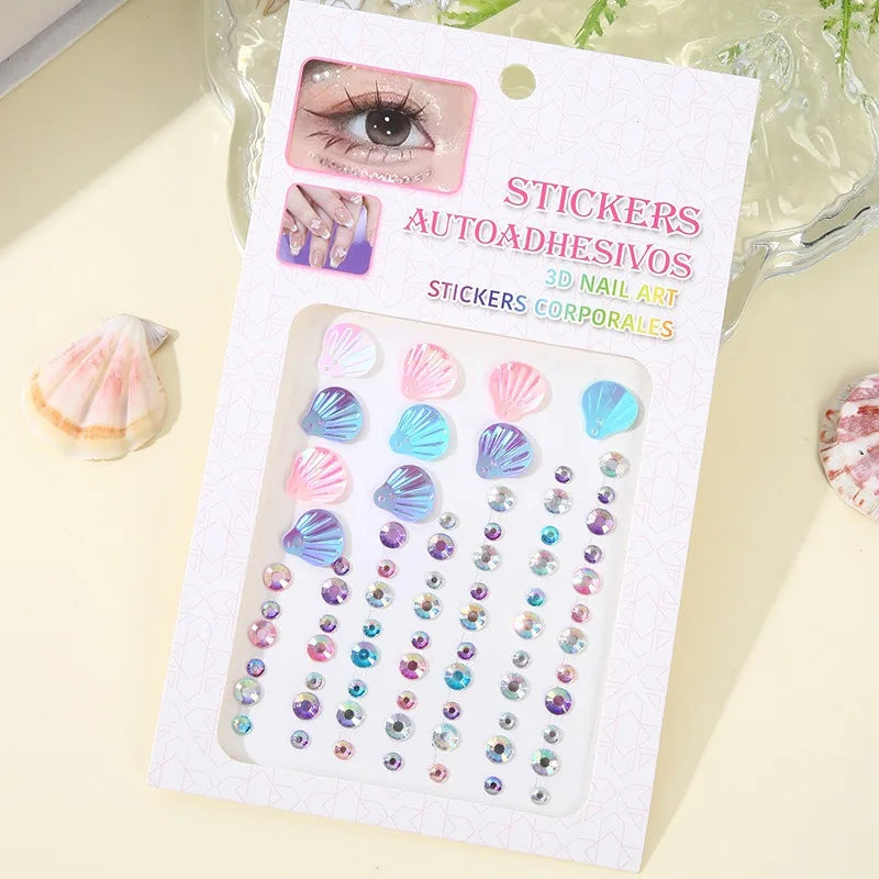 3D Dream Shell Crystal Diamond Patch Face Gems Mermaid Temporary