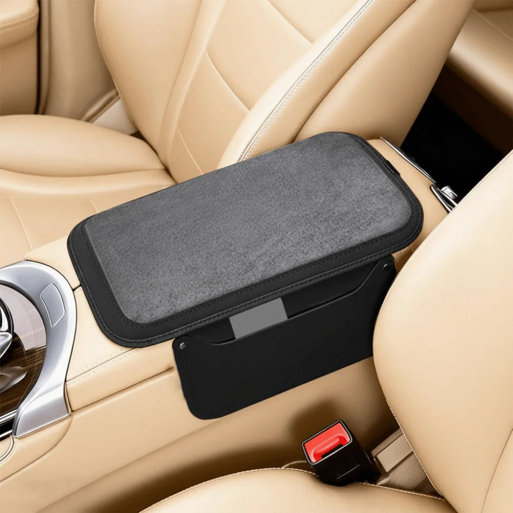 PU Leather Center Console Armrest Cushion Thicken Side Extension Pockets Car Elbow Support Pad Phone Slot Non-slip Zpaxo