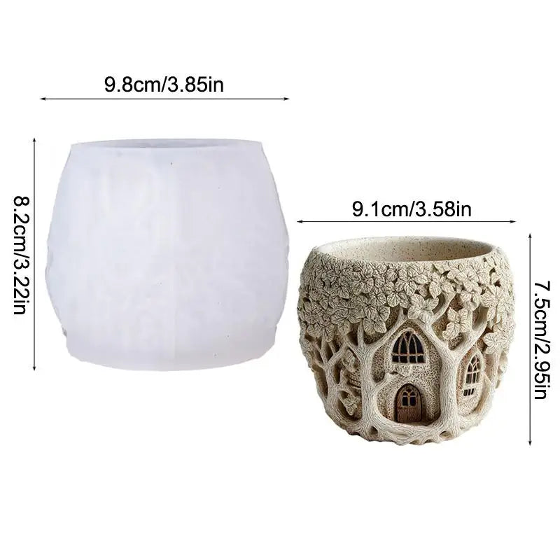 Resin Mold Fairy Tree House Candle Holder Succulent Pot DIY Flower Zpaxo
