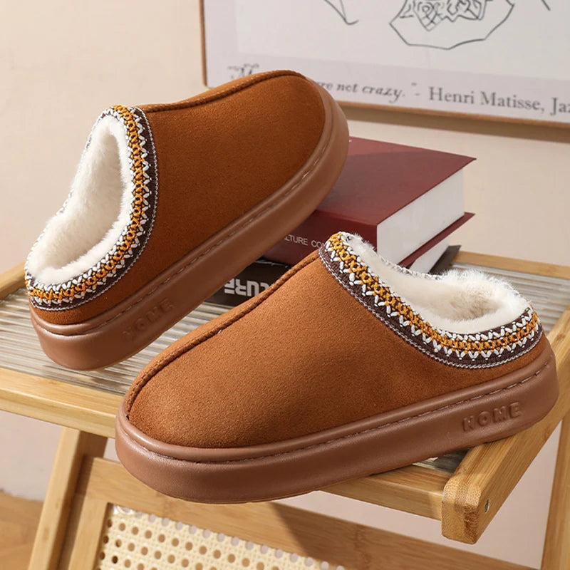SHAJI Fashion Fluffy Platform Slippers Winter Plush Warm Cotton Shoes