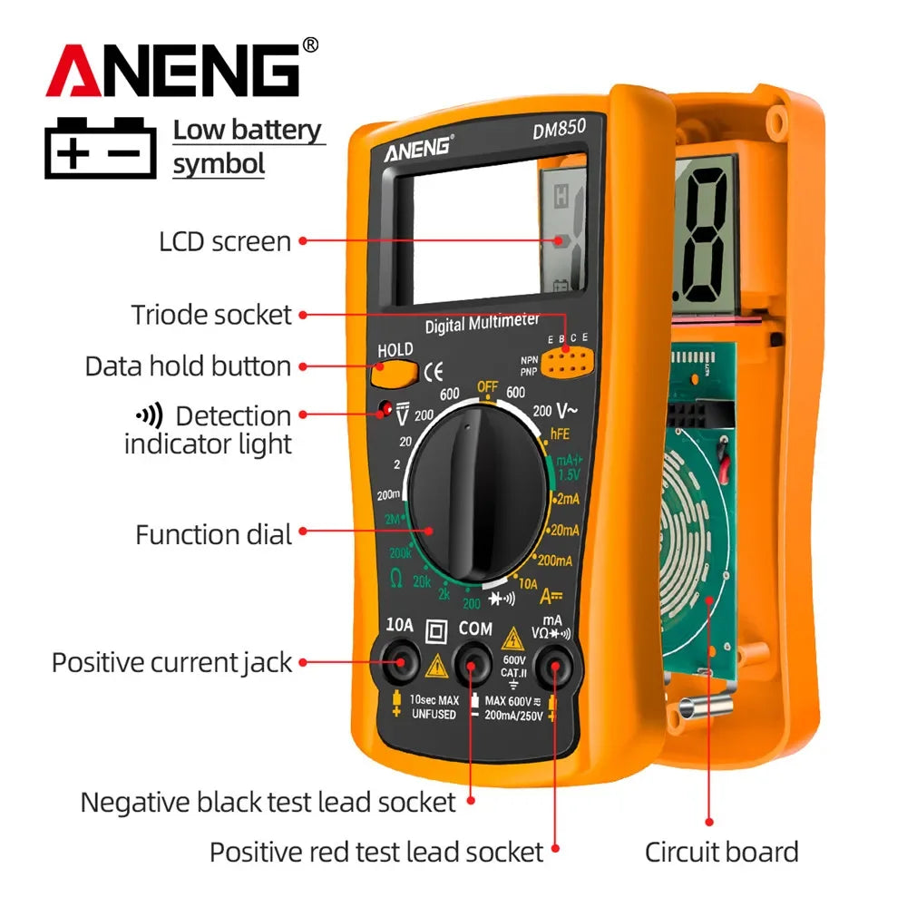 ANENG DM850 Digital Tester Ohm Automatic Counts Auto Current Ammeter