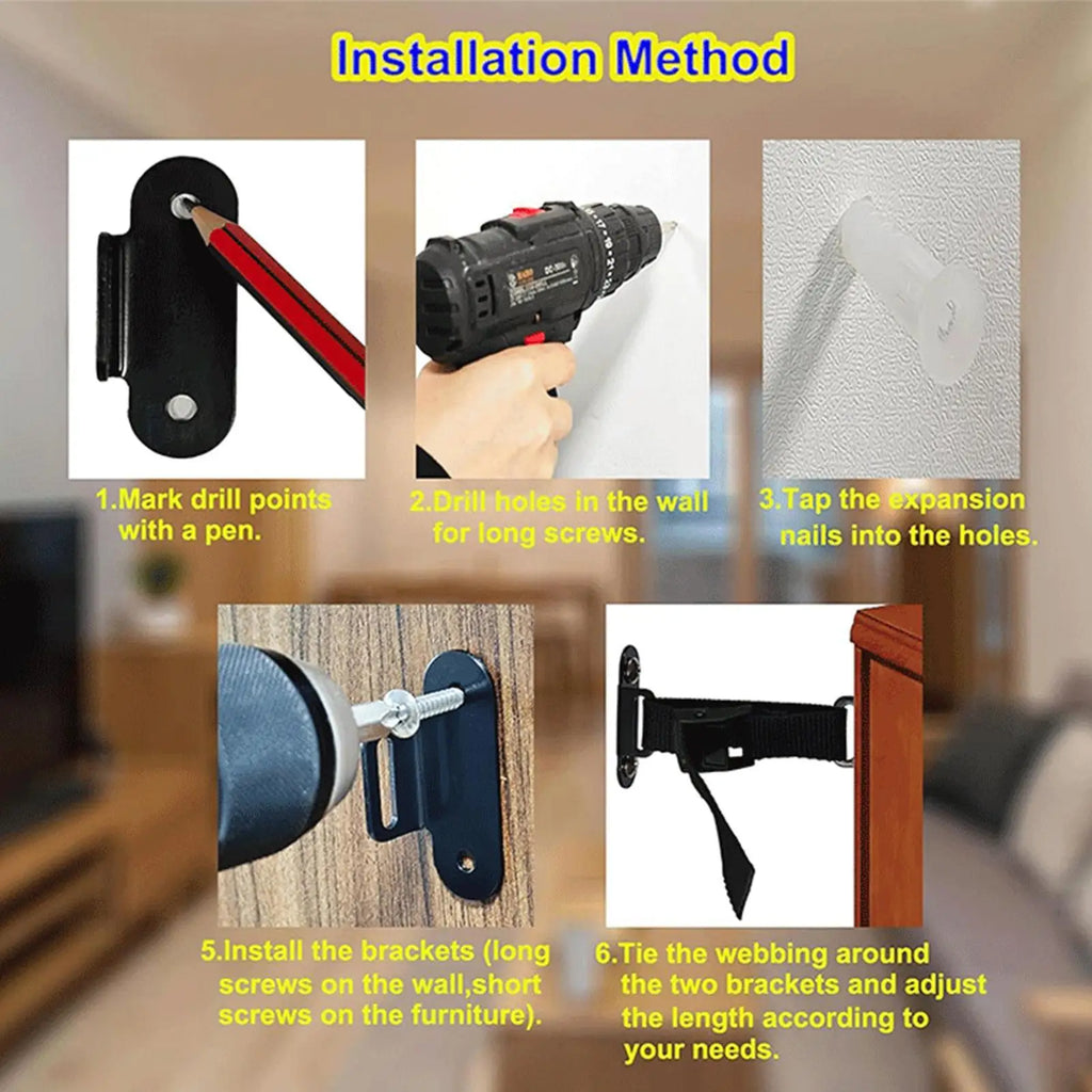 Furniture Tip Over Prevention Adjustable Furniture to Wall Prevent Falling Heavy-Duty Guards Childproof Drawer Locks Zpaxo