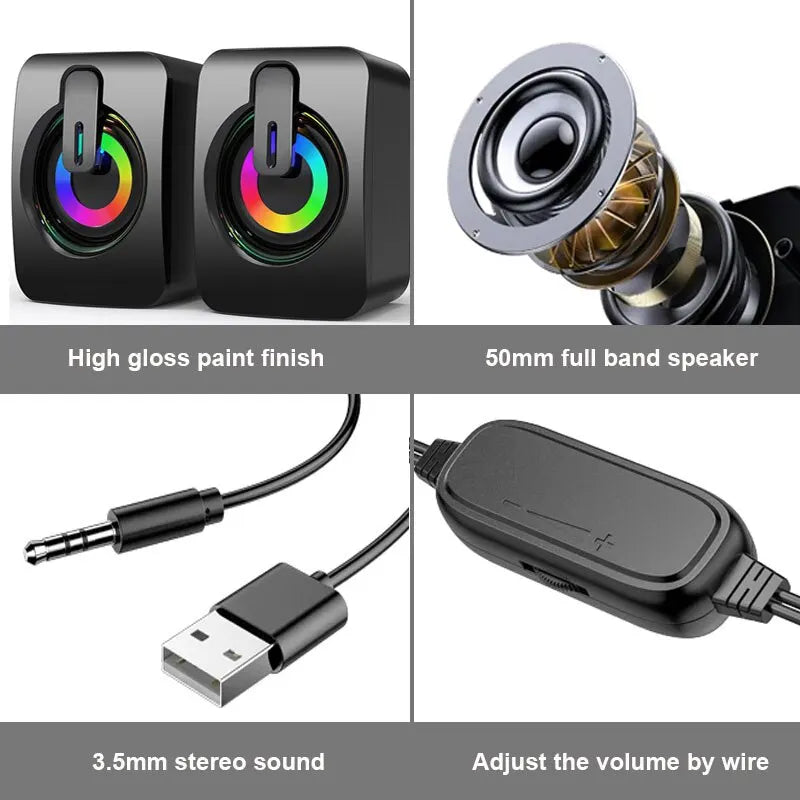 Computer Speakers Sound Box HIFI Stereo Microphone USB Wired Mini LED