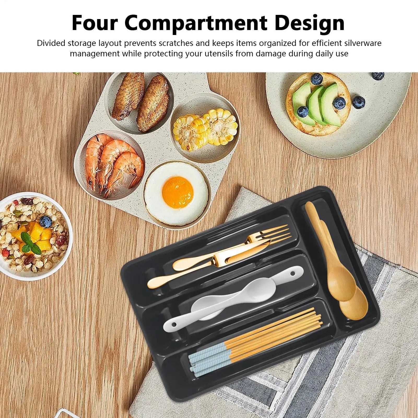 Silverware Tray Drawer Flatware Organizer Compact Holder 4