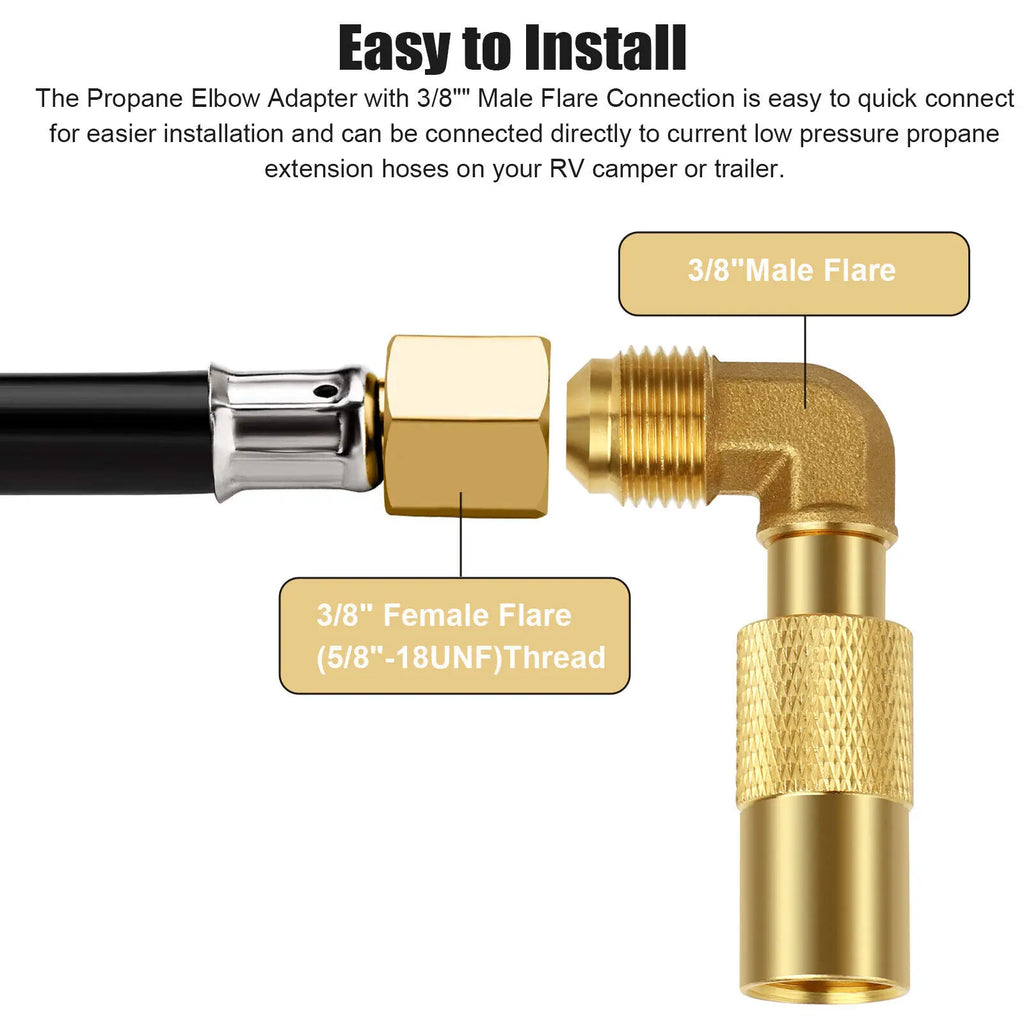 Propane Elbow Adapter 3 8 Male Flare Connection Brass 90 Degree