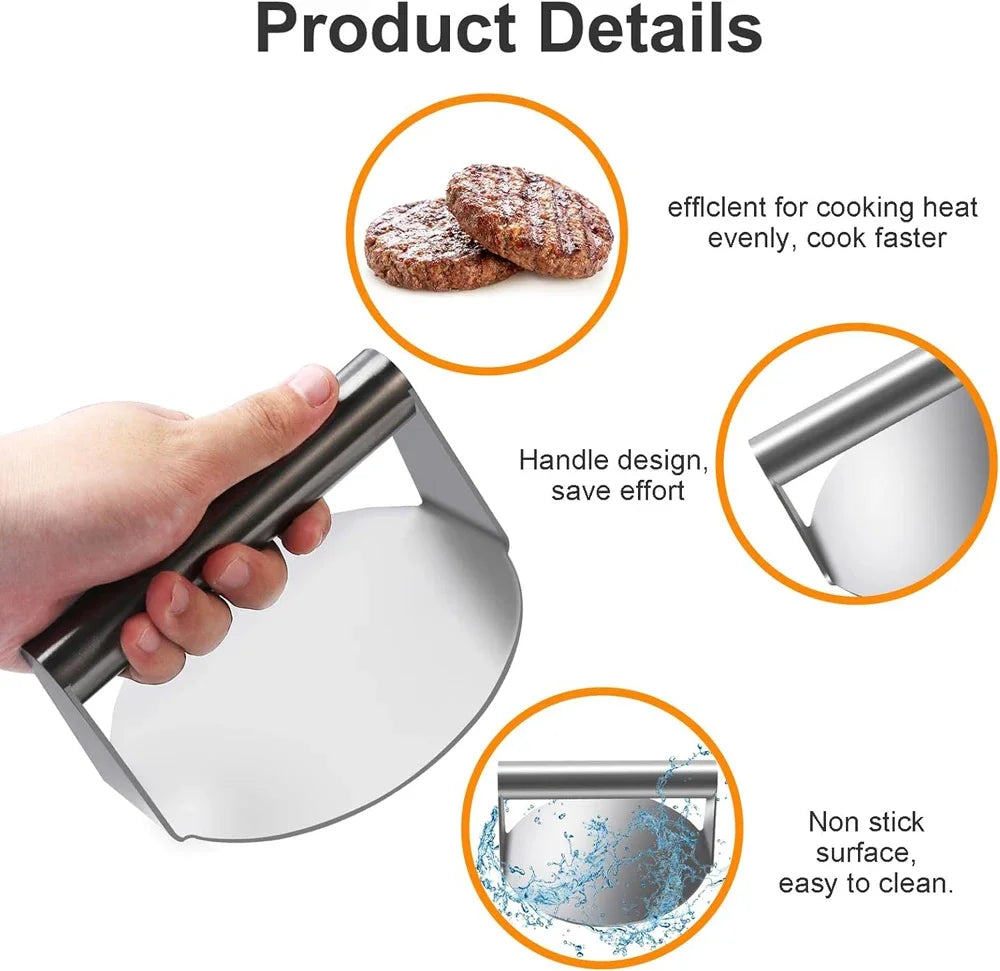 Stainless Steel Smash Burger Press Hamburger Patties Meat Masher Circular Meat Press Mold for Deli Meats Kitchen Accessories Zpaxo