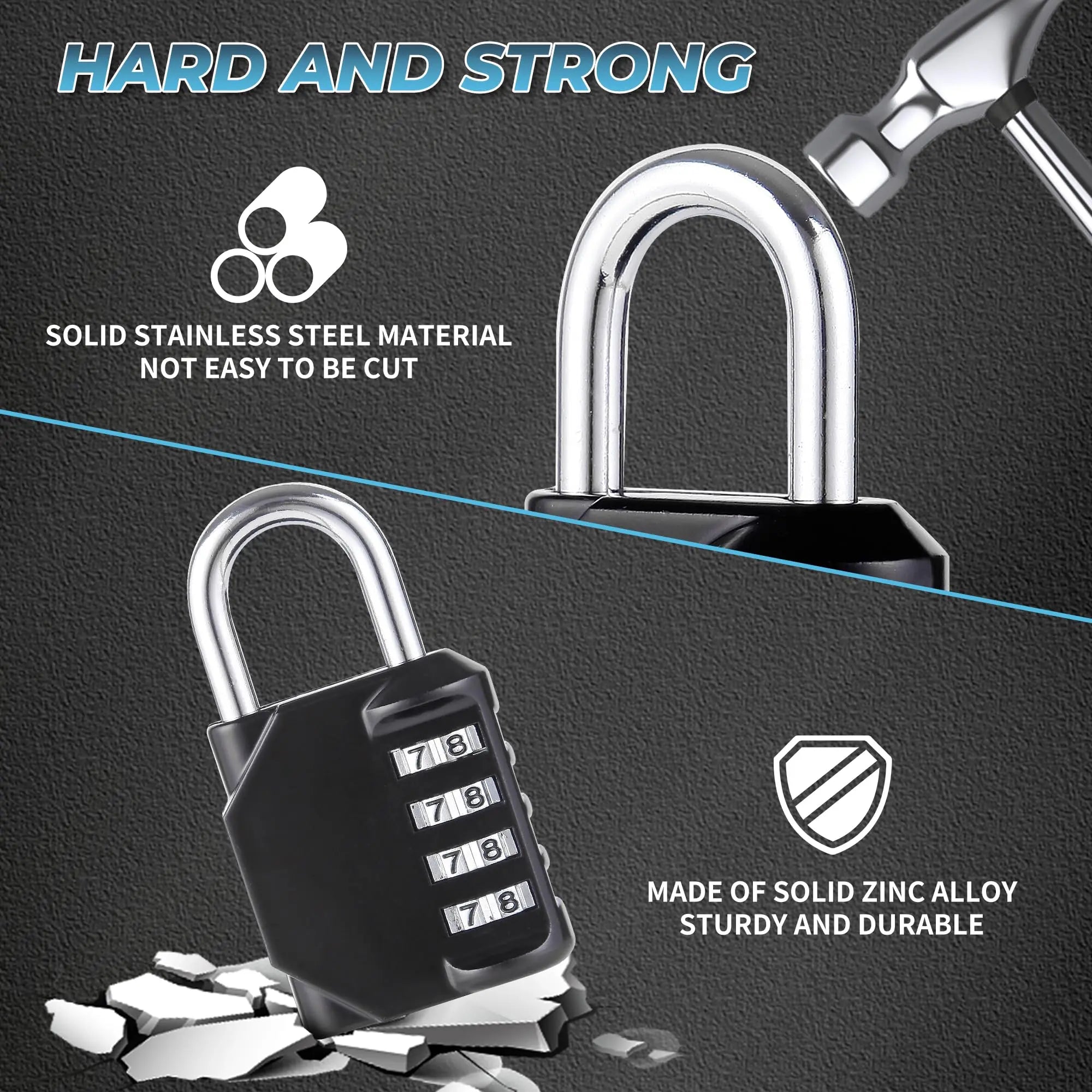 Combination Padlocks Lock Resettable 4-digit Padlock Combo Toolbox