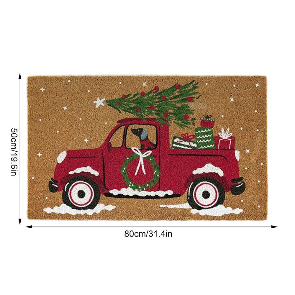 Christmas Doormat Car Pattern Welcome Mat Non Slip Washable Winter