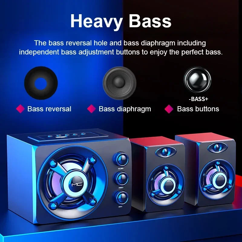 HIFI 3D Stereo Speakers Colorful LED Heavy Light AUX USB Wired Wireless Bluetooth Audio Home Theater Surround Sound Bar TV Zpaxo